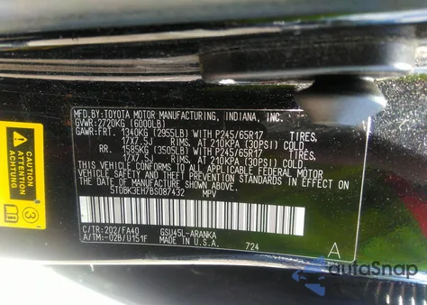 2011 Toyota Highlander Base V6 из США, поврежденный, VIN 5TDBK3EH7BS087432